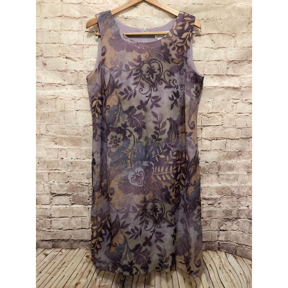 Vintage Lady Dorby Dress Women 14W Purple Floral Crepe Chiffon A Line Watercolor